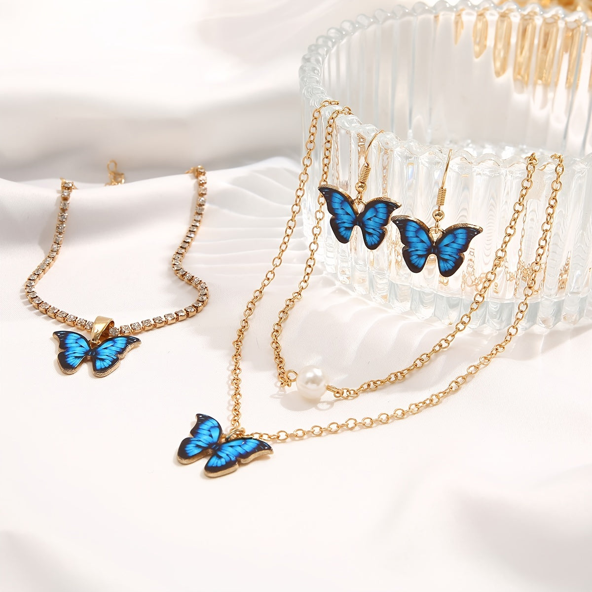 Butterfly Pendant Jewelry Set Necklace Bracelet Earrings