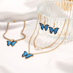 Butterfly Pendant Jewelry Set Necklace Bracelet Earrings