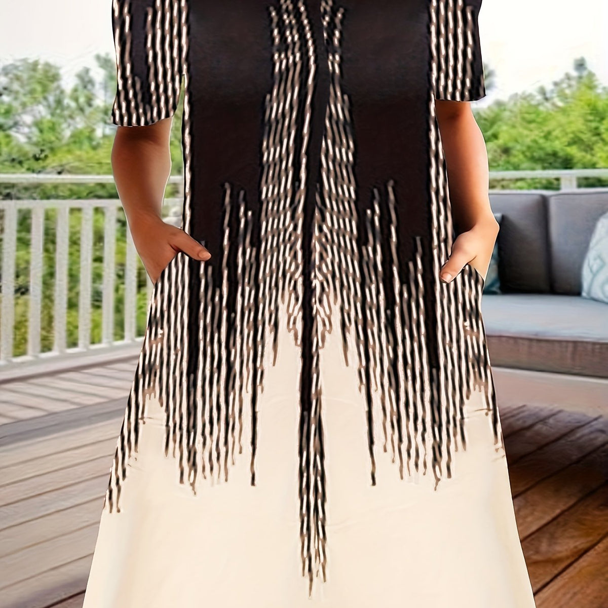  Stripe Print Short Sleeve Casual Dress with Pockets