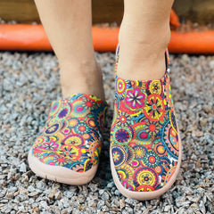 Women's Retro Flower Canvas Slip On Shoes Lightweight Low Top Sneakers
