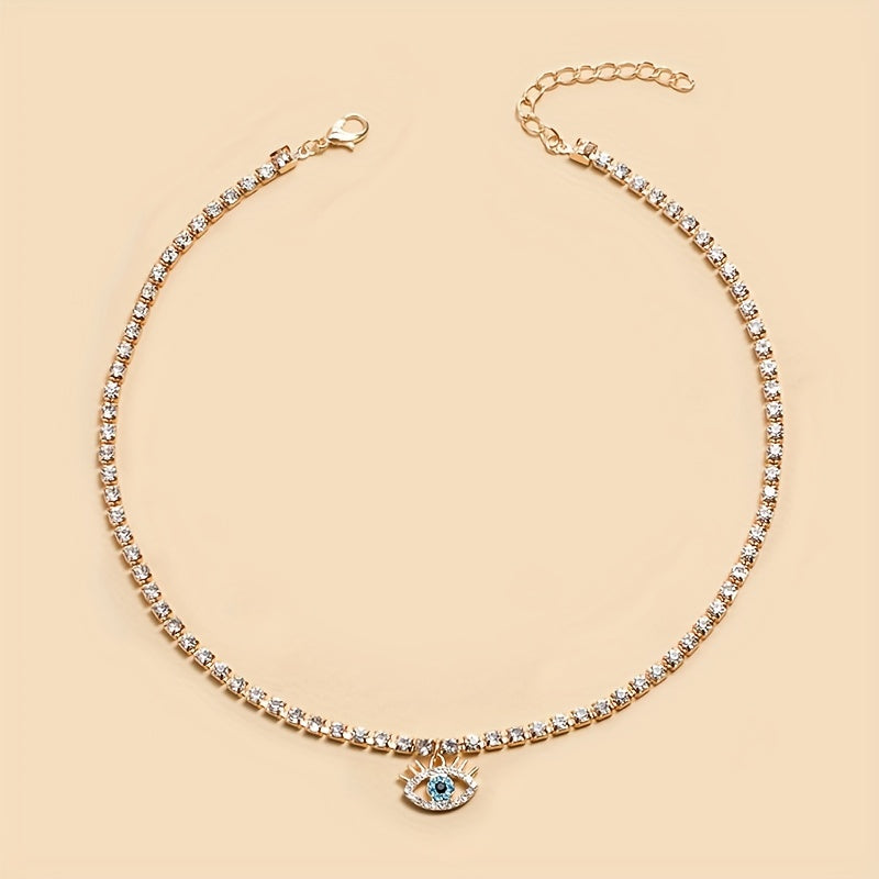 Vintage Evil's Eye Rhinestone Necklace, 18K Plated, Gift