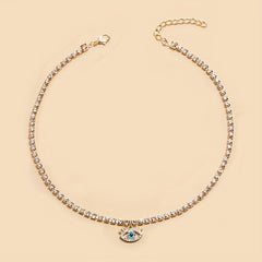 Vintage Evil's Eye Rhinestone Necklace, 18K Plated, Gift