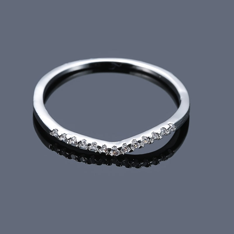 V Shape Zircon Ring 18K Plated CZ Band Jewelry Gift