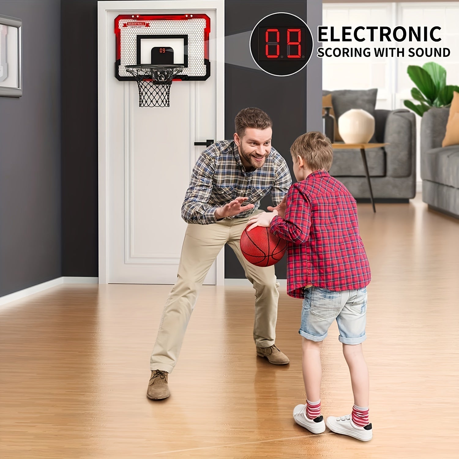 Kids' Electronic Scoreboard Basketball Stand Set with 2 Balls