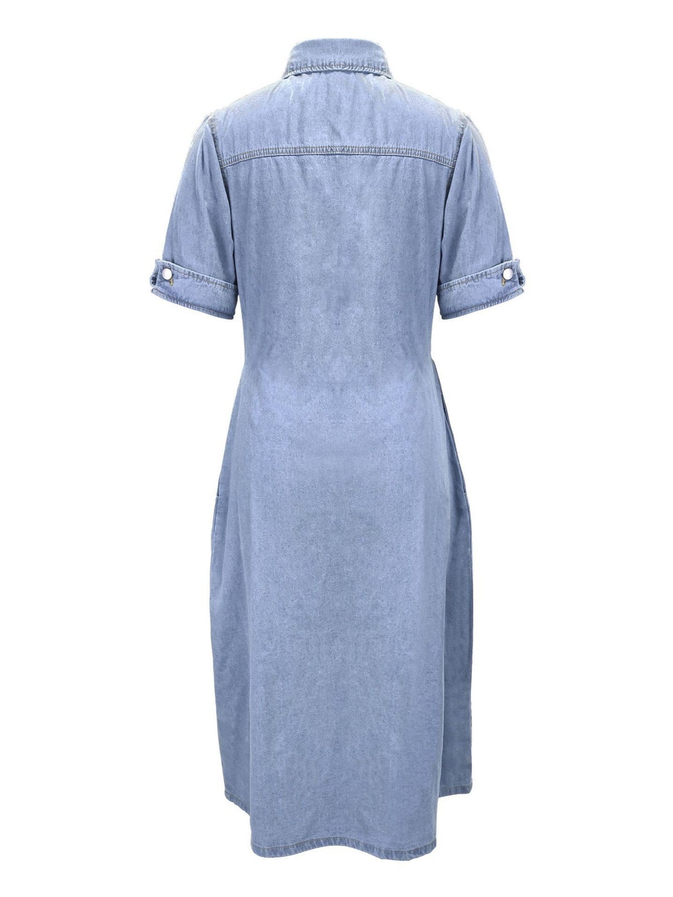 Casual Denim Dress with Flap Pockets & Rolled Sleeves
