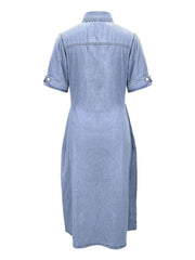 Casual Denim Dress with Flap Pockets & Rolled Sleeves