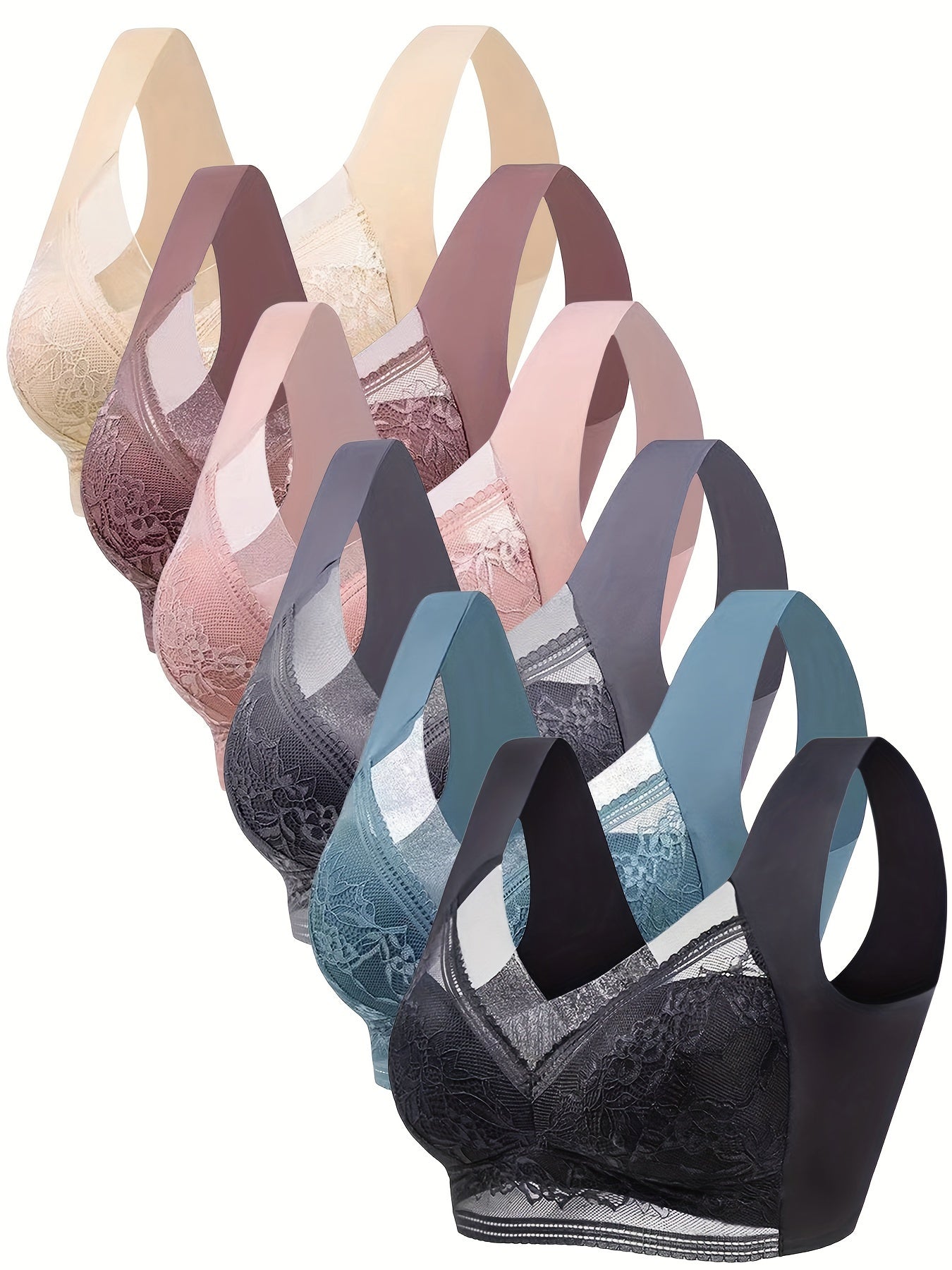 6pcs Floral Lace Bras Comfy & Breathable Women's Lingerie