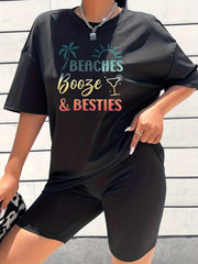 2pcs Summer Casual Sports Sets T-shirts & Shorts Women's Activew