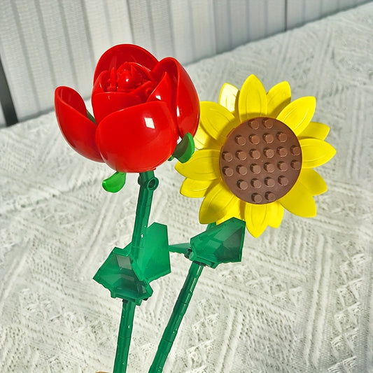 DIY Flower Bouquet Set with Colorful Plastic Flowers and Green Stems