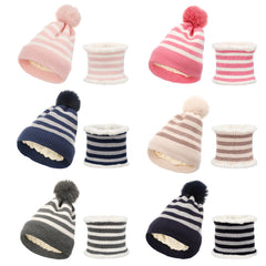 2pcs Warm Striped Hat & Scarf Set