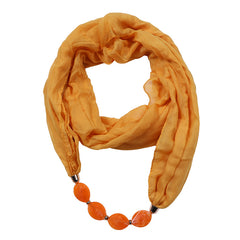 Soft Cotton Linen Scarf Necklace Pendant Solid Bead Scarf