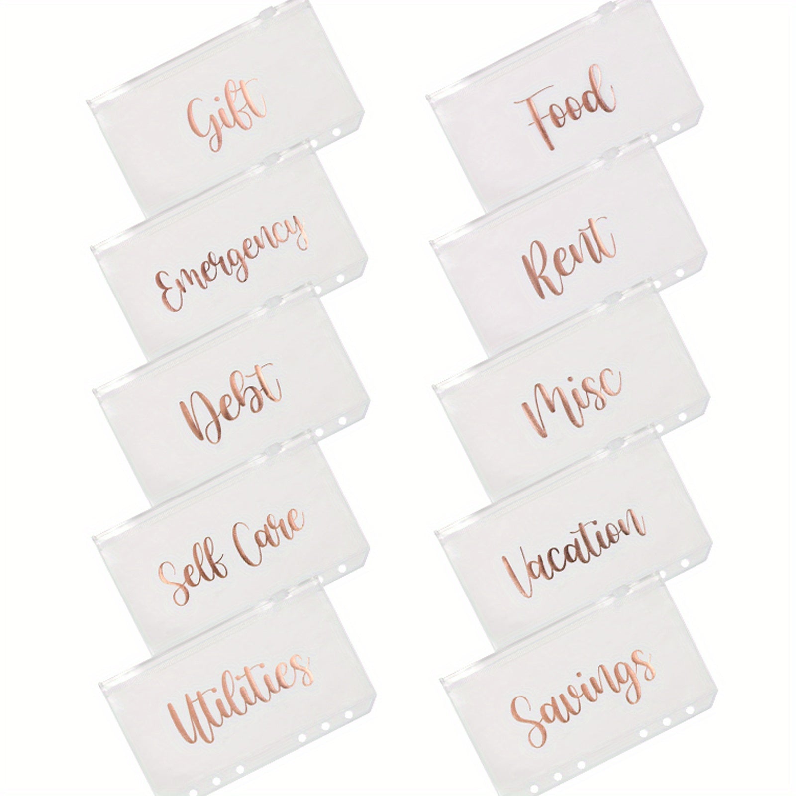 10pcs Rose Golden Letter Binder Zipper Bags Set