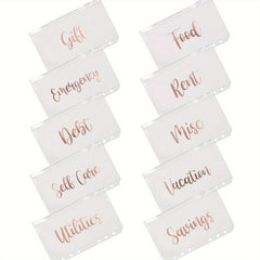 10pcs Rose Golden Letter Binder Zipper Bags Set