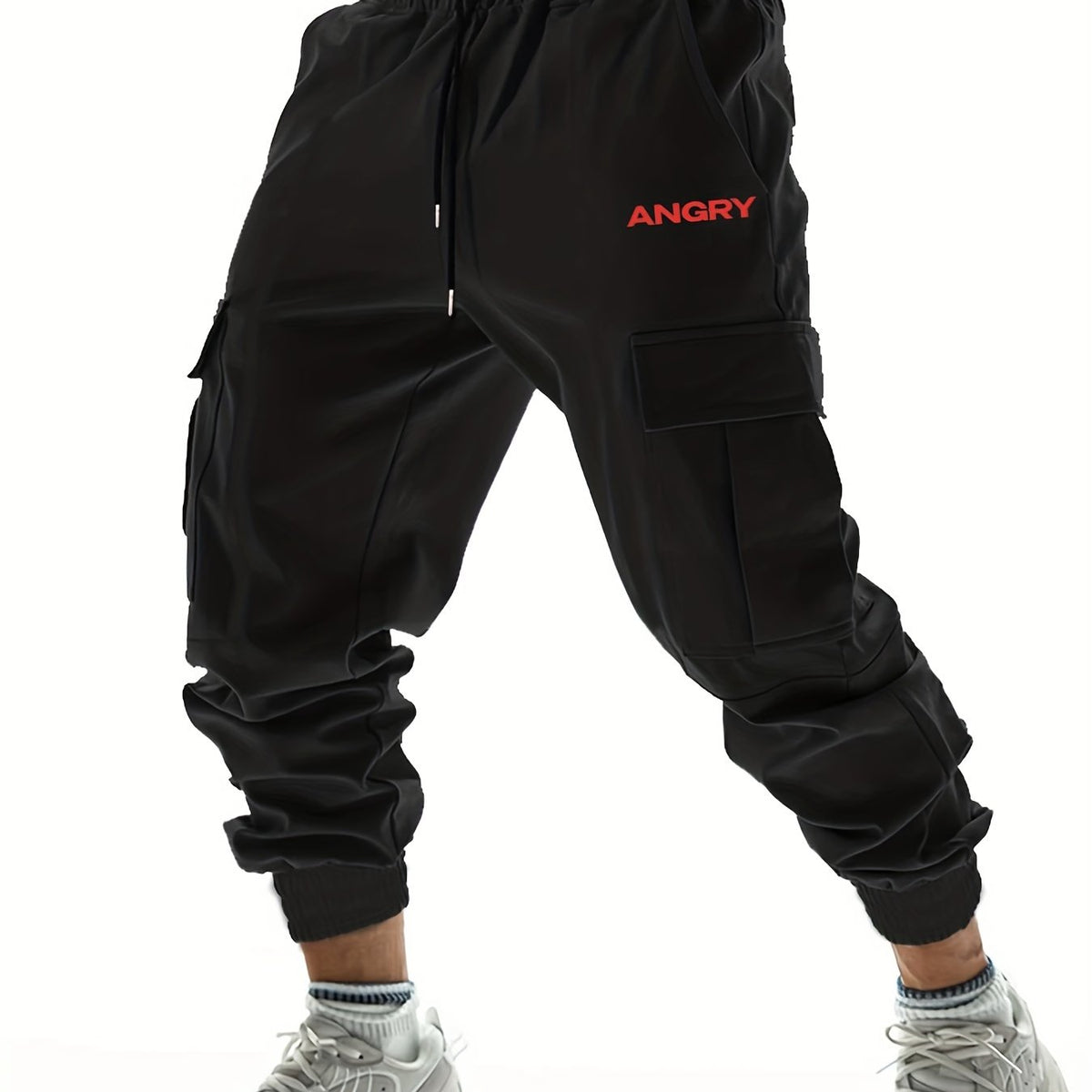 Angry Letter Casual Cargo Pants with Drawstring