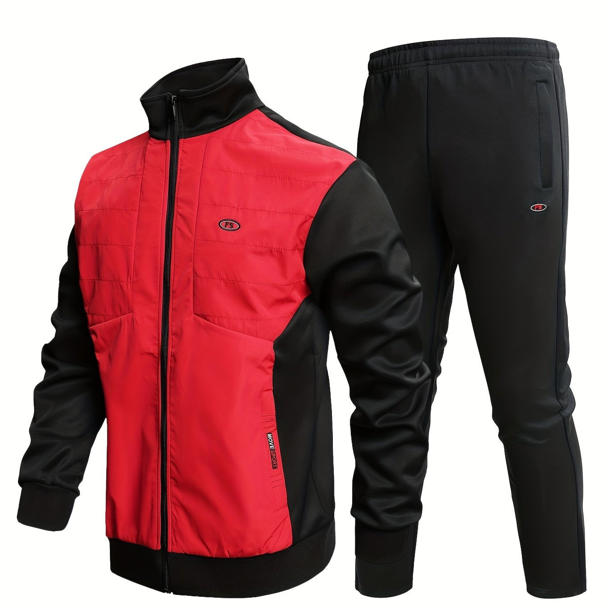 Men's Sports Suit Stand Collar Zip Jacket Solid Waist Pants