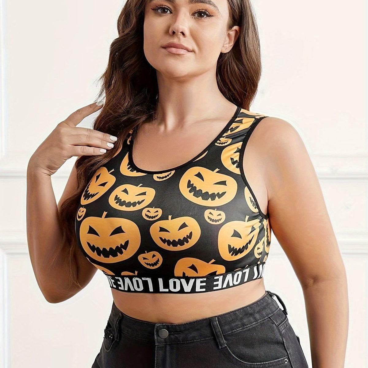  Pumpkin Print Seamless Bralette