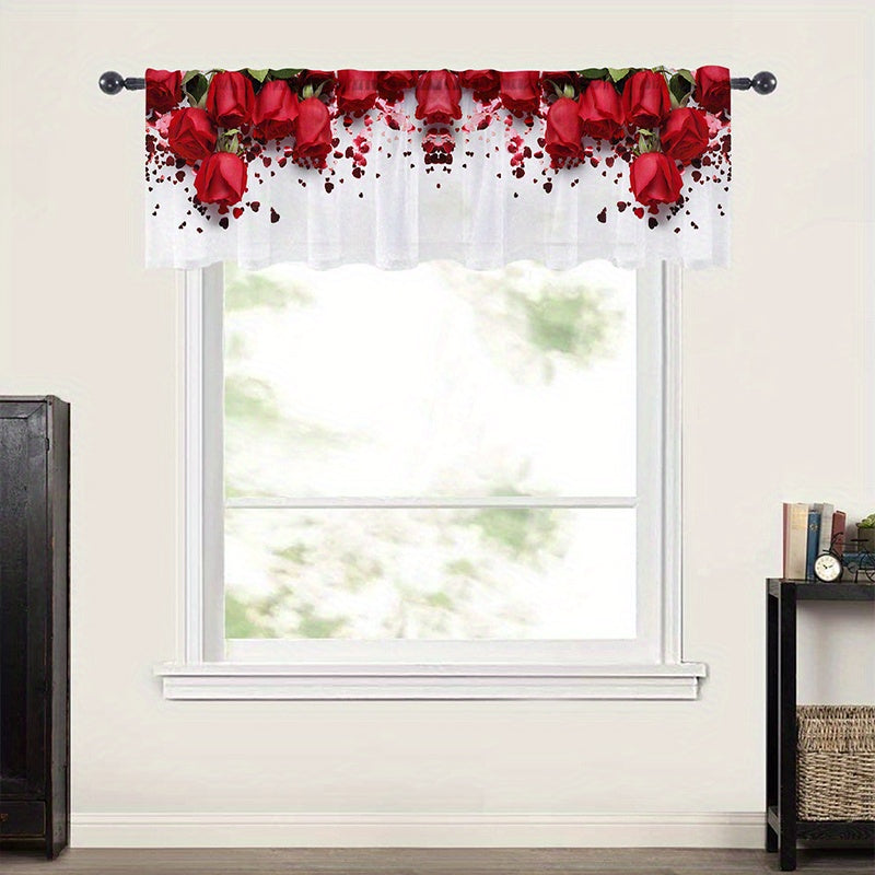 Semi Sheer Red Roses Heart Voile Curtain for Living Room Bedroom Kitchen Cafe