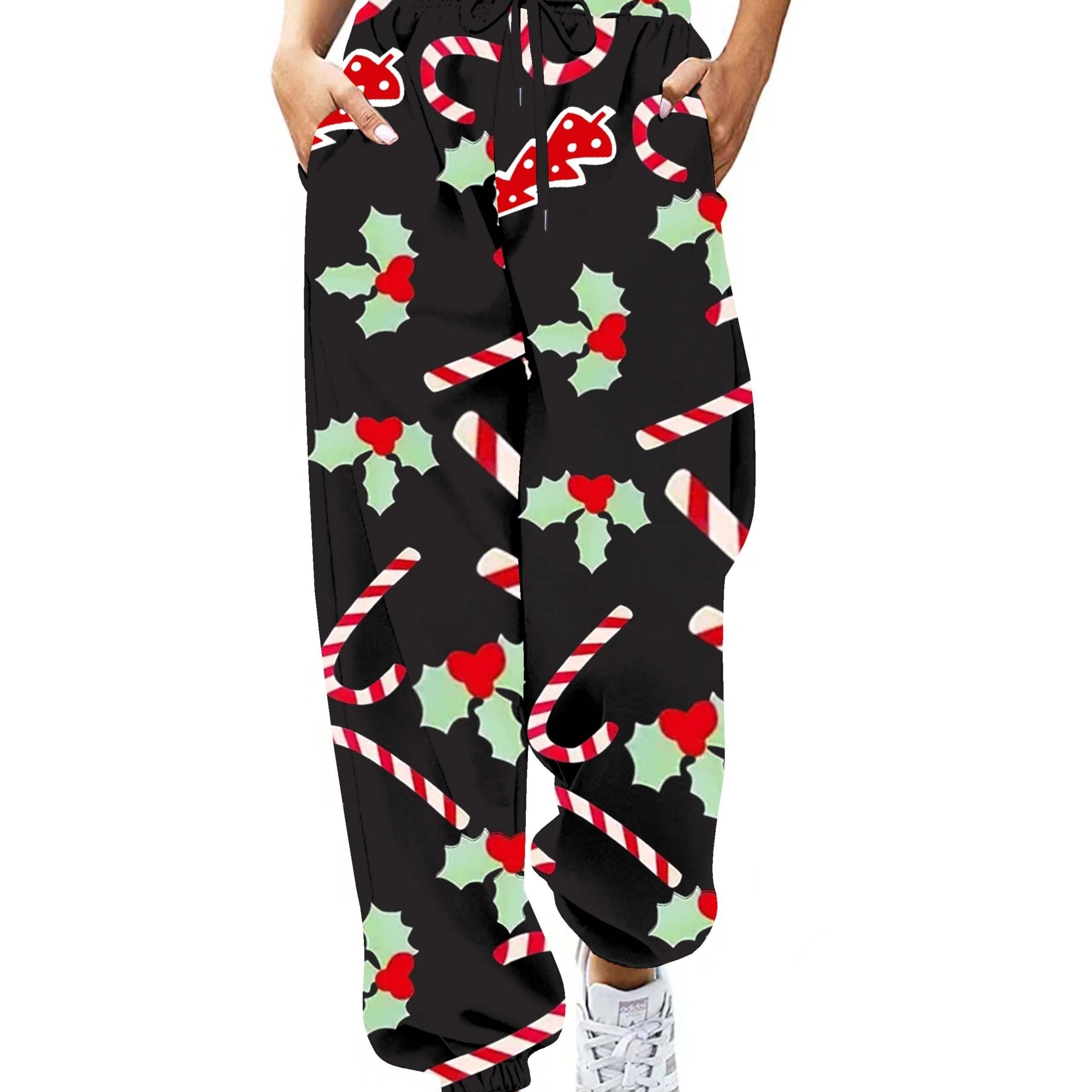  Christmas Pants Women's Plus Allover Print Elastic Drawstring Joggers