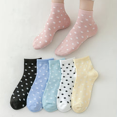 6 Pairs Polka Dot Crew Socks Women's Stockings
