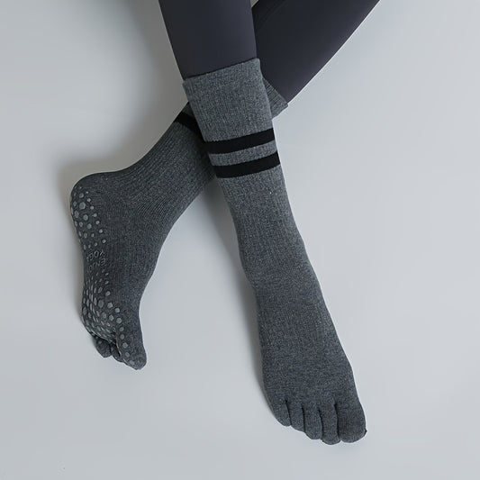 5 Toe Split Mid Calf Grip Socks Non slip Yoga Pilates Ballet Socks Women's