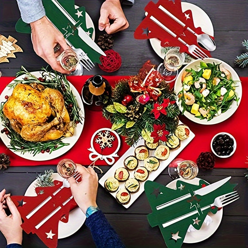 Christmas Tree Cutlery Holder Pockets - Set of 6