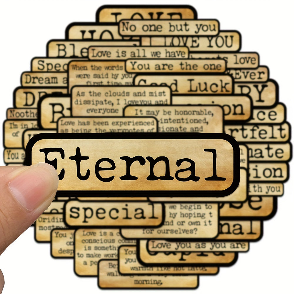 50pcs Retro English Phrases Waterproof Stickers for Water Bottle Laptop