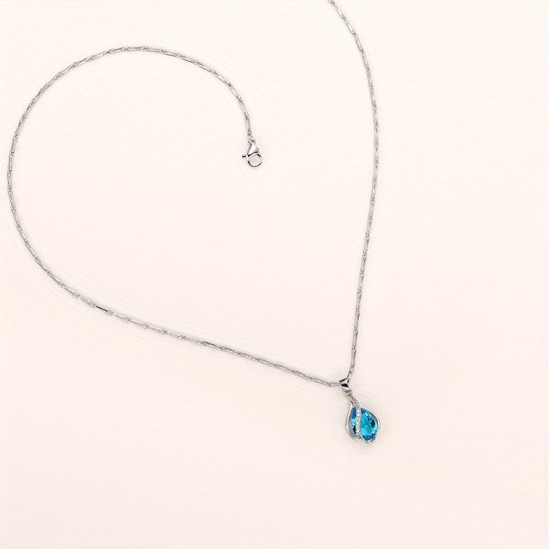 925 Silver Plated Aquamarine Gemstone Pendant Necklace for Women