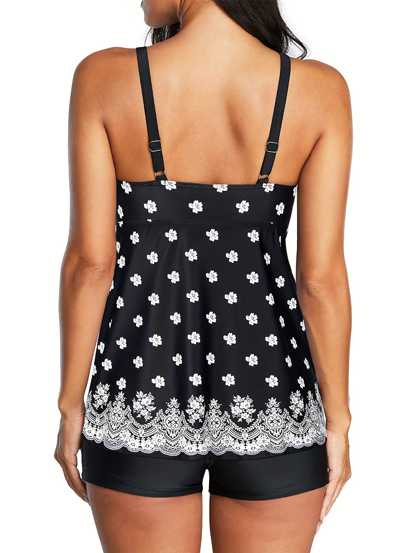 Ruched V Neck Tankini 2 Piece Set Swimsuit Women's Swimwear