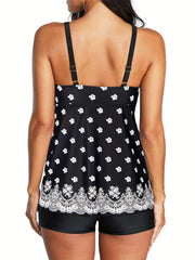 Ruched V Neck Tankini 2 Piece Set Swimsuit Women's Swimwear