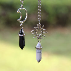 2 Pack Sun Moon Necklace Two Tone Crystal Pendant