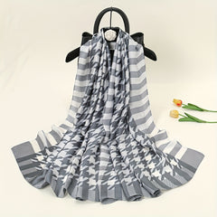 Gray Houndstooth Print Silk Scarf for Women