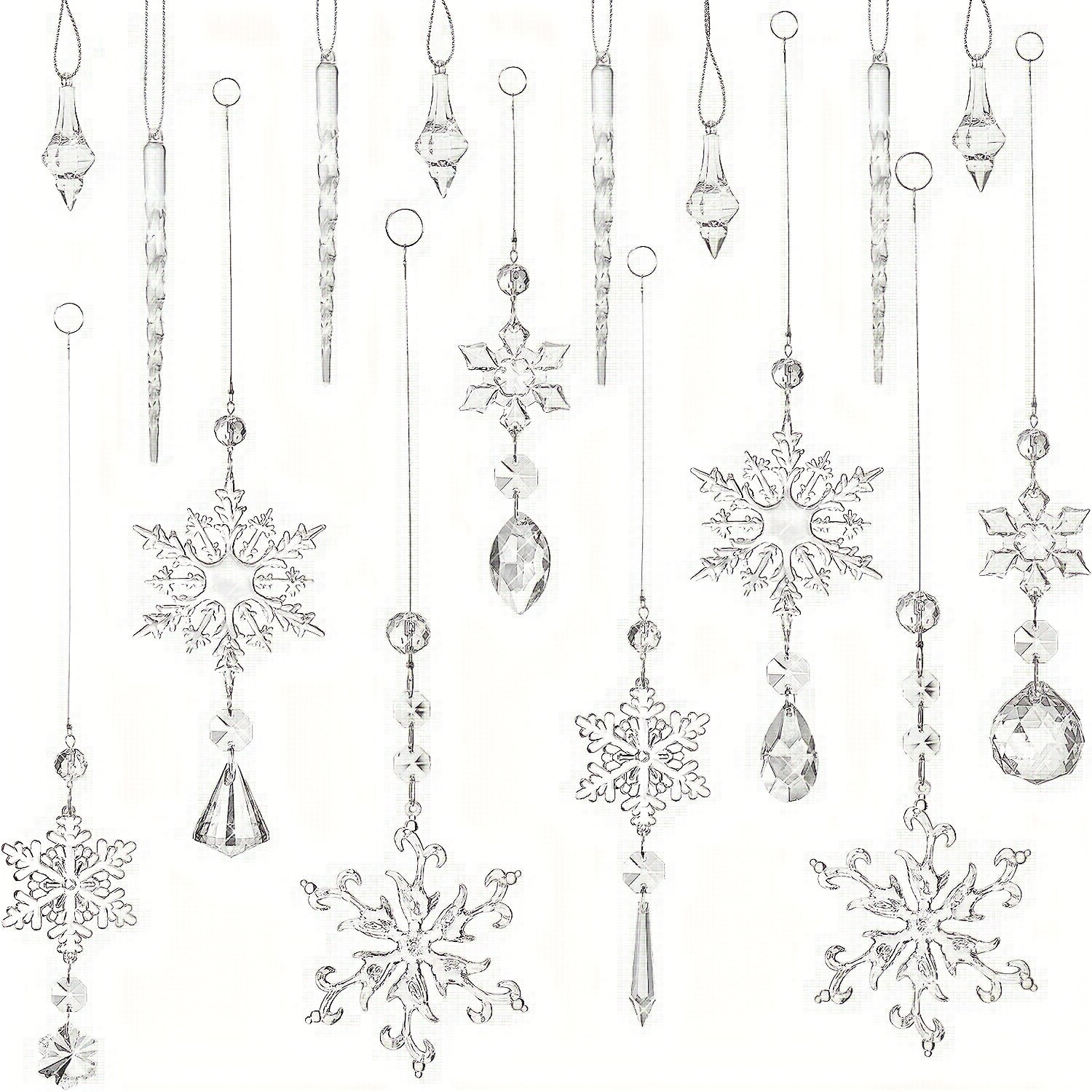 16pcs Christmas Snowflake Decorations Set Acrylic Icicle Ornaments