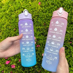 Large Capacity Motivational Water Bottle with Straw - Reusable Leakproof Durable