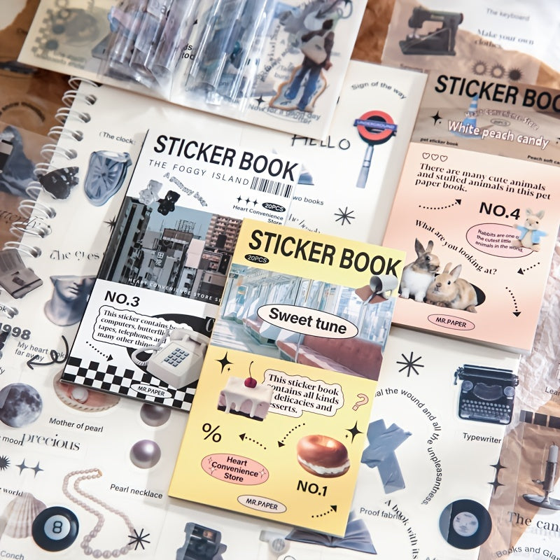 20pcs PET Flat Sticker Retro Literary Theme DIY Journal Decoration