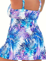  Tropical Print V Neck Tankini Set