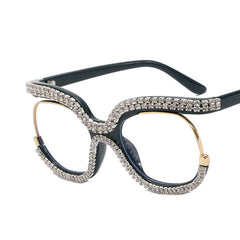 Rhinestone Clear Lens Glasses Y2K Cat Eye Casual Eyewear