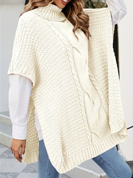  Casual Sweater Women's Plus Solid Cable Batwing Sleeve High Neck