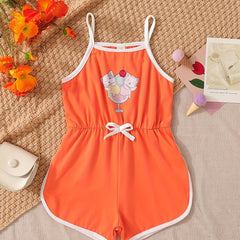 Toddler Girls Cup And Cat Graphic Bow Front Cami Rompers