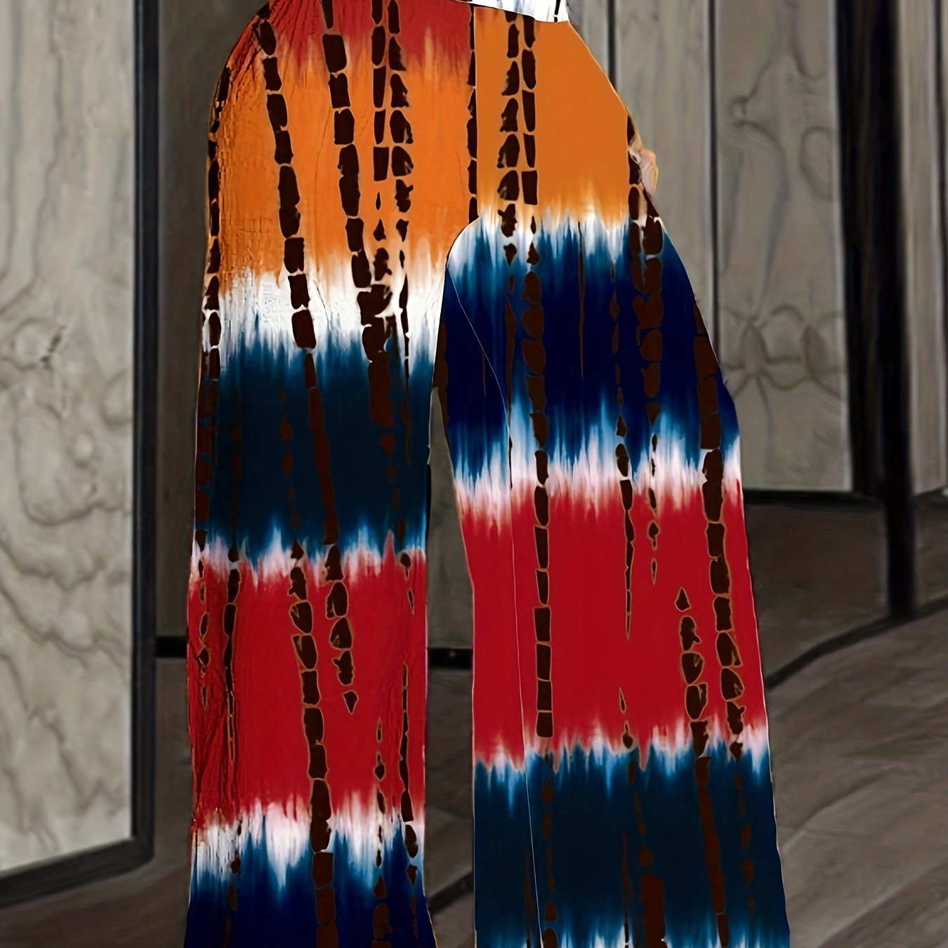 Plus Size Colorblock Tie Dye Wide Leg Pants