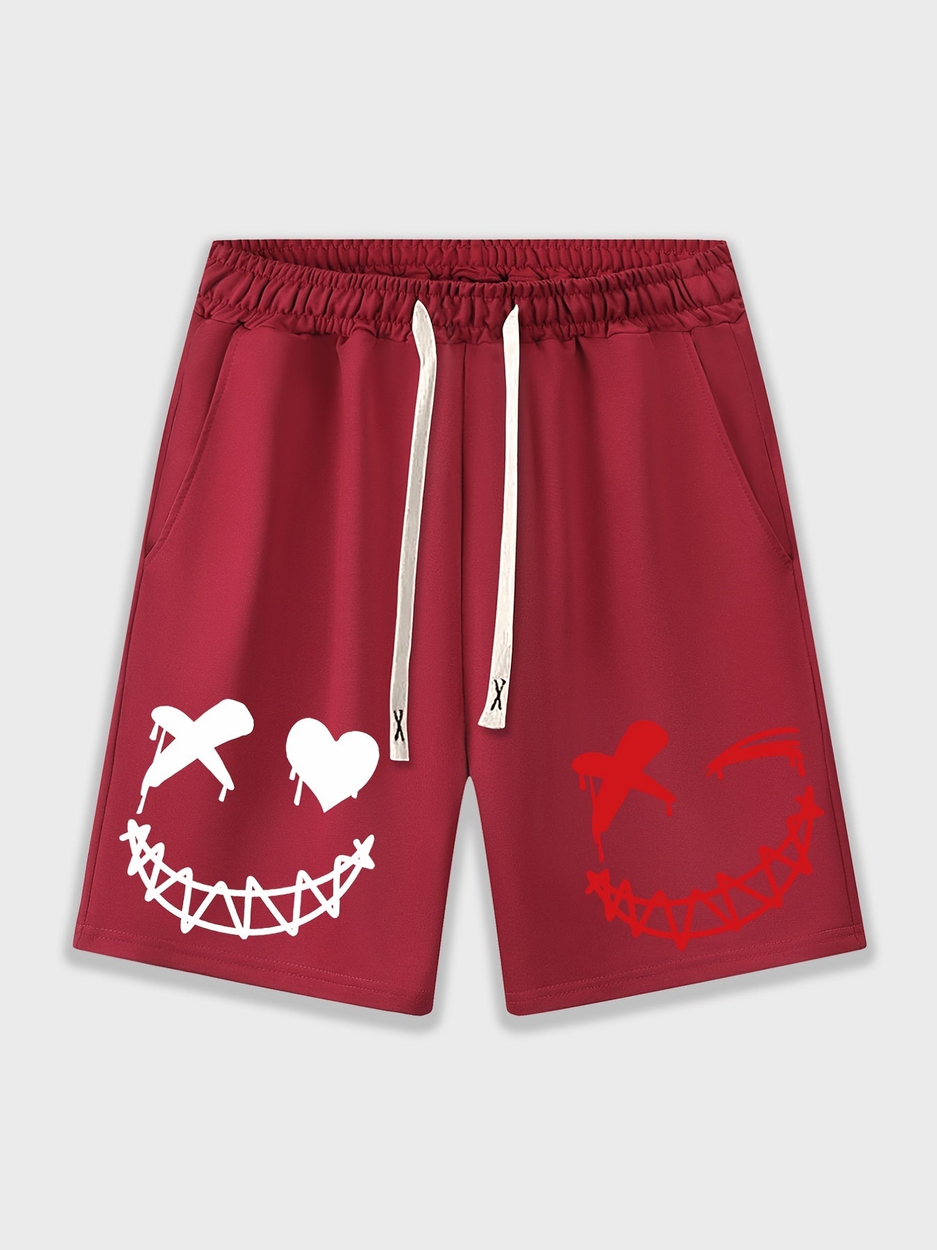 Men's Funny Smile Face Print Sports Drawstring Shorts