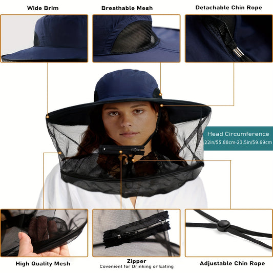 Waterproof Sun Hat with Head Net for Fishing Hiking Outdoor Activities