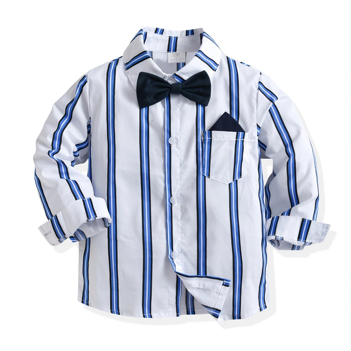 Boys Striped Shirt Long Sleeves With Pocket Bow Tie