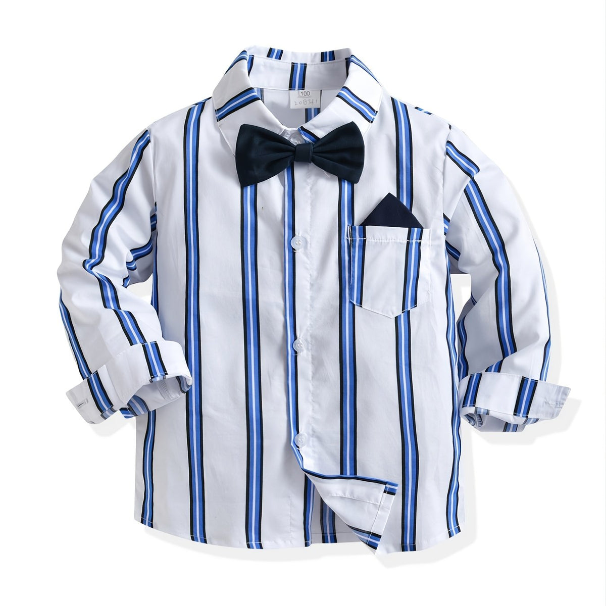 Boys Striped Shirt Long Sleeves With Pocket Bow Tie