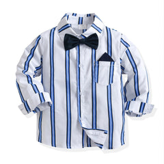 Boys Striped Shirt Long Sleeves With Pocket Bow Tie