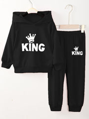 Boy's Crown Pattern 2pcs Sweatshirt & Sweatpants Set KING Print Outfit
