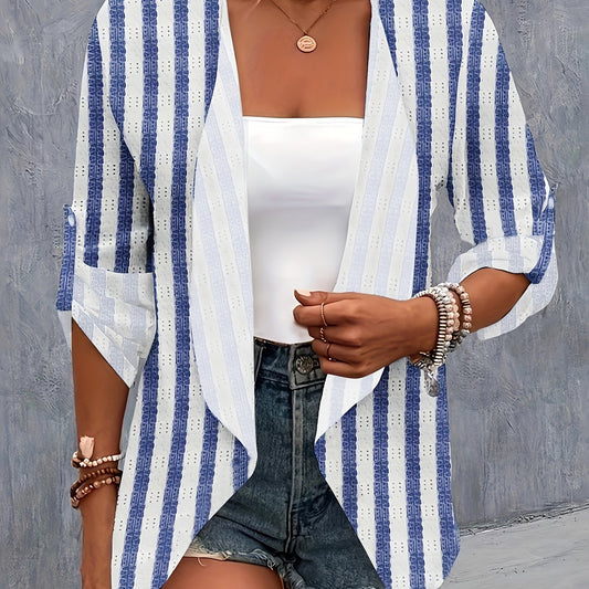  Stripe Print Open Front Cardigan