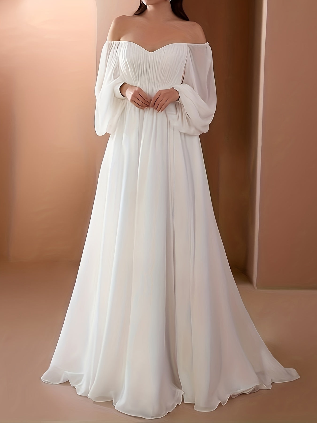  Off Shoulder Long Sleeve Maxi Party Dress