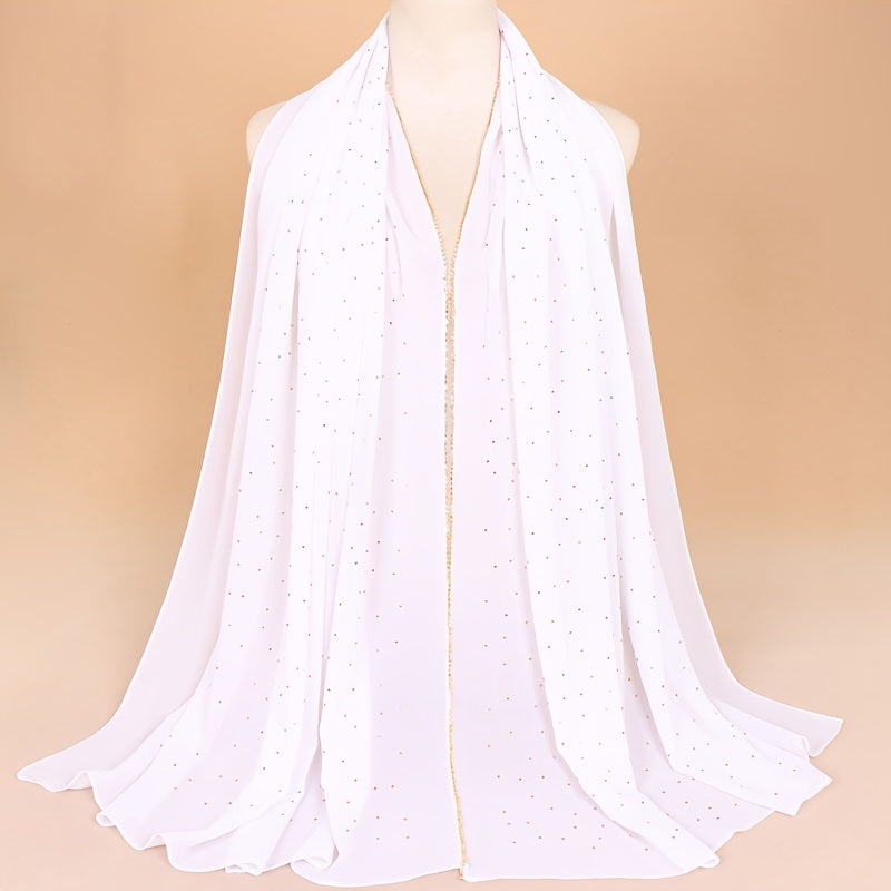Chiffon Glitter Chain Bandana Scarf Lightweight Solid Hijab Scarf