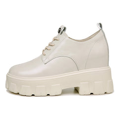 Women's Chunky Heel Lace Up Oxfords Solid Comfortable Round Toe Shoes