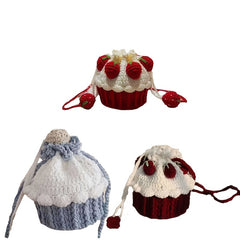 Woven Material Bag Cake Bag Crochet Handbag Grey Wine Red